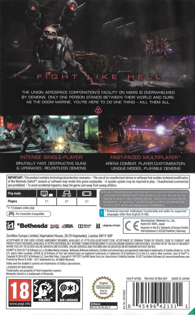 Doom - Nintendo Switch (Bethesda - 1) video game collectible [Barcode 04540717] - Main Image 2