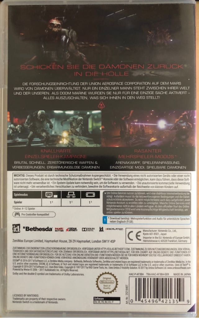 Doom - Nintendo Switch (Boite Et Notice) video game collectible [Barcode 045496421359] - Main Image 2