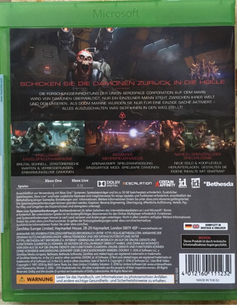 Doom - Microsoft Xbox One (Bethesda Softworks Inc.) video game collectible [Barcode 4012160111232] - Main Image 2