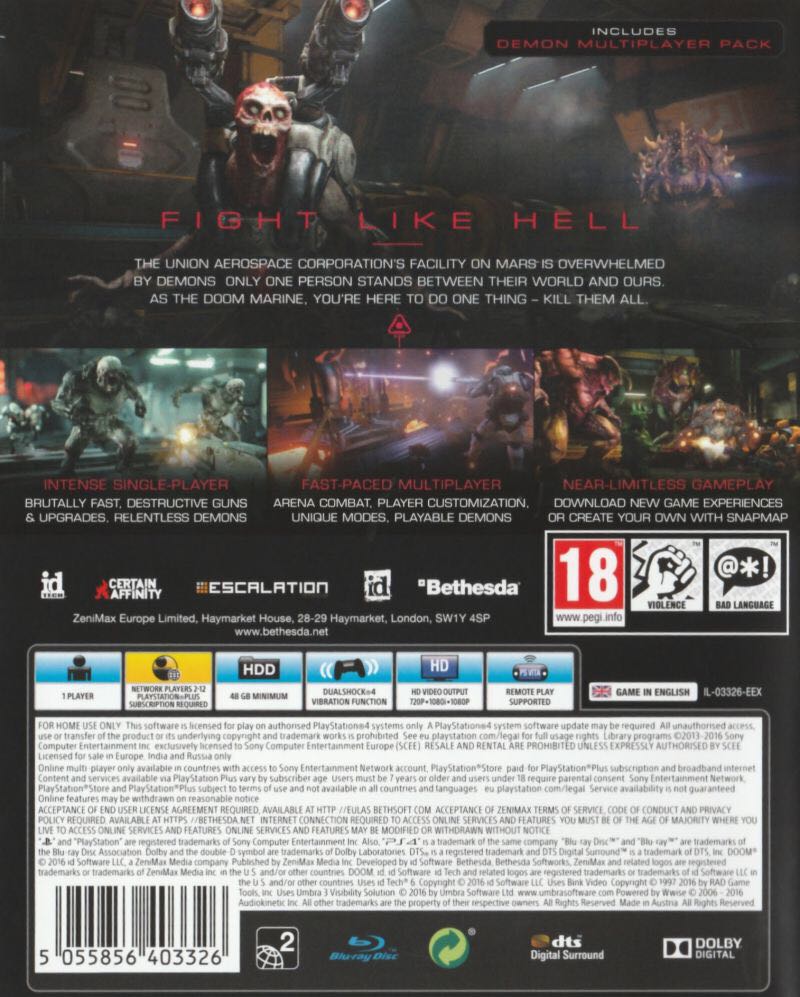 Doom - Sony PlayStation 4 (PS4) (Bethesda Softworks - 1) video game collectible [Barcode 5055856408925] - Main Image 2