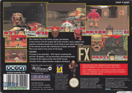 Doom - Nintendo Super Nintendo Entertainment System (SNES) (Ocean Software - 1) video game collectible - Main Image 2