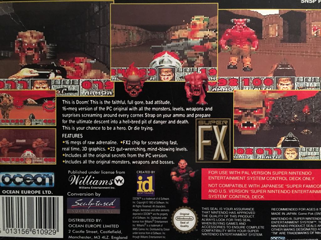 Doom - Nintendo Super Nintendo Entertainment System (SNES) video game collectible - Main Image 2