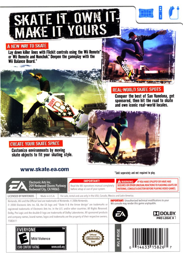Skate It - Nintendo Wii (Electronic Arts/EA Games - 2) video game collectible [Barcode 014633158267] - Main Image 2