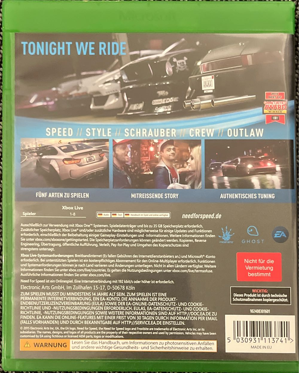 Need for Speed - Microsoft Xbox One (Electronic Arts Inc - 1-8) video game collectible [Barcode 5030931113741] - Main Image 2
