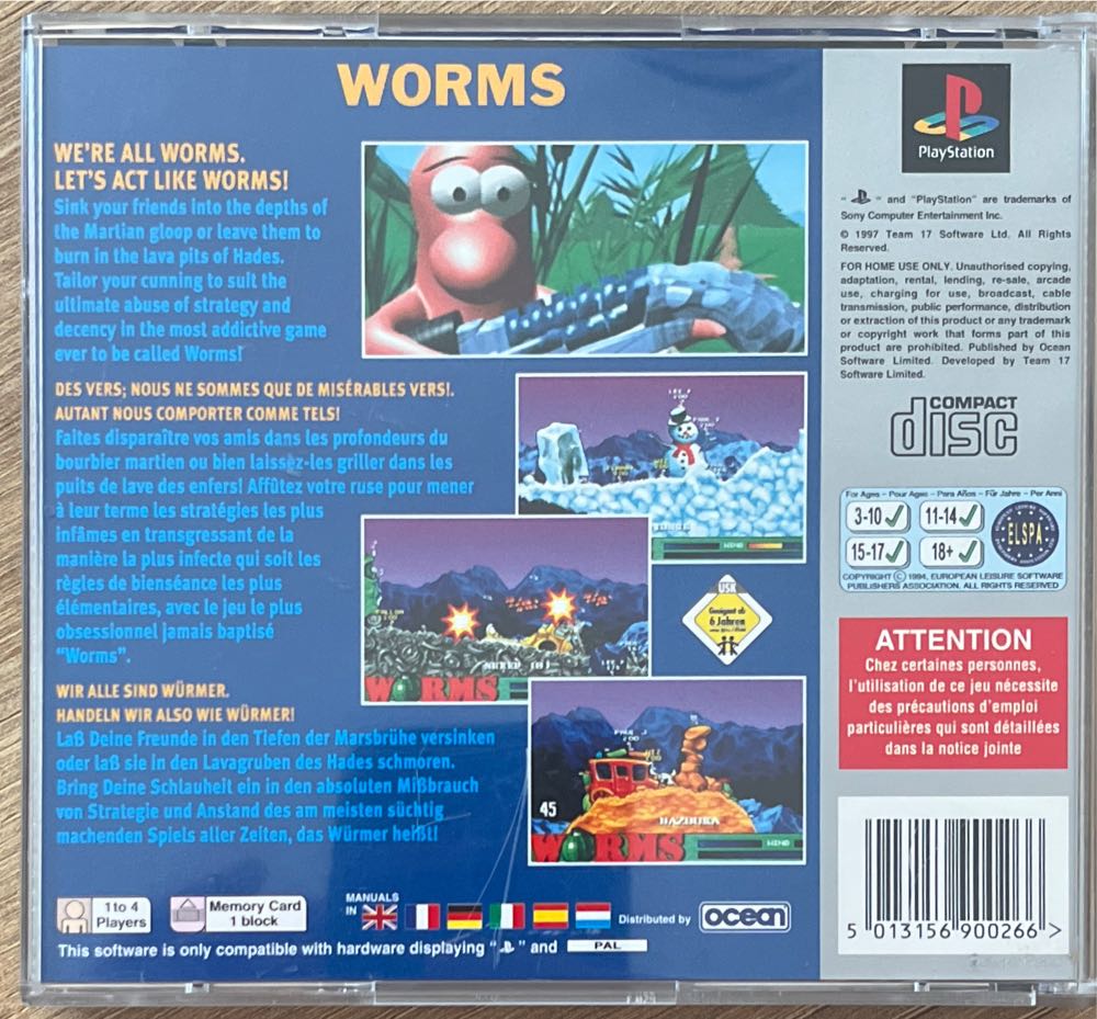 Worms - Sony PlayStation (Ocean Software - 1-2) video game collectible [Barcode 5013156900266] - Main Image 2
