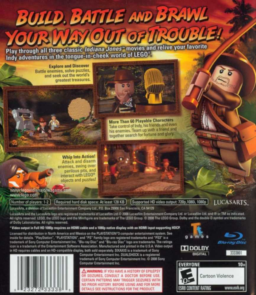 Lego Indiana Jones The Original Adventures - Sony PlayStation 3 (PS3) (Warner Bros. Interactive Studios - 1-2) video game collectible [Barcode 023272006006] - Main Image 2