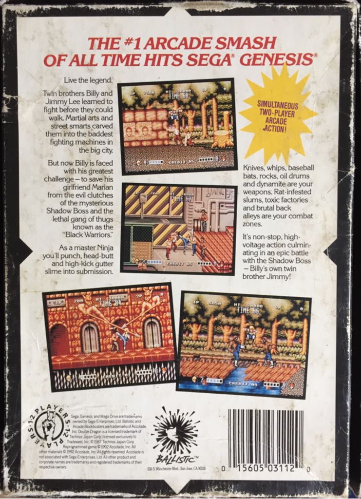 DOUBLE DRAGON - Sega Genesis (Mega Drive) (Ballistic - 1-2) video game collectible [Barcode 015605031120] - Main Image 2