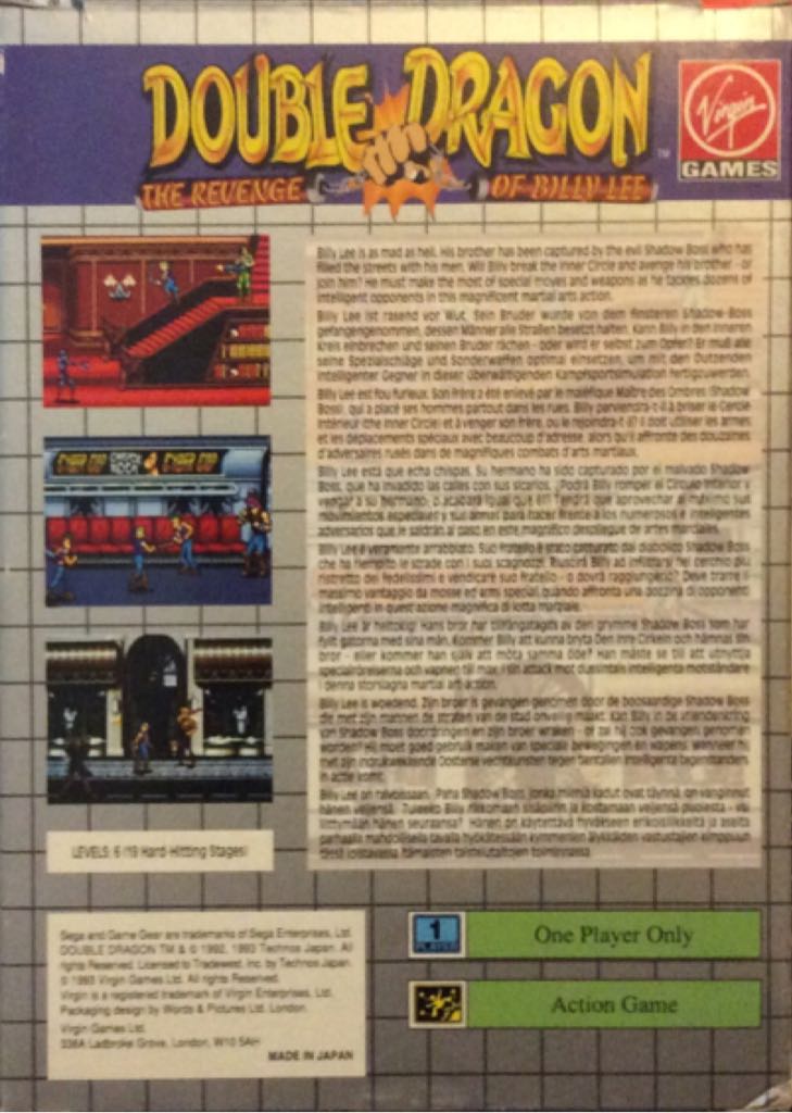 Double Dragon - Sega Game Gear (Virgin Games Ltd - 1) video game collectible [Barcode 5013715030021] - Main Image 2