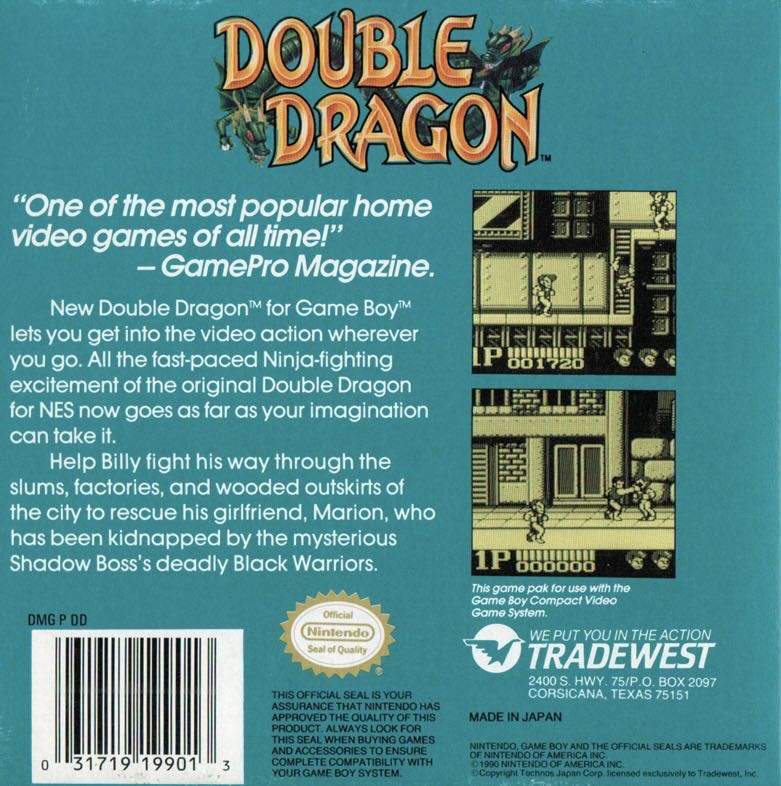Double Dragon - Nintendo Game Boy (Tradewest - 1-2) video game collectible - Main Image 2