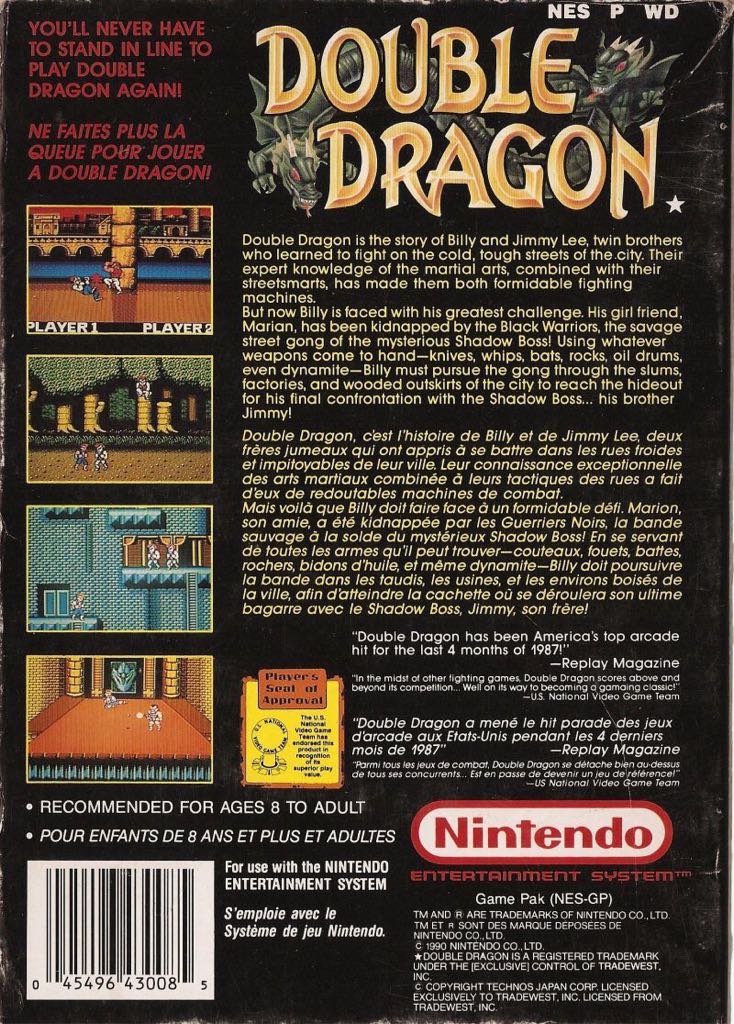 Double Dragon - Nintendo Entertainment System (NES) video game collectible - Main Image 2