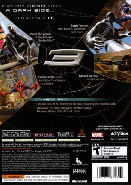 Spider-Man 3 - Microsoft Xbox 360 (Activision - 1) video game collectible [Barcode 047875820715] - Main Image 2