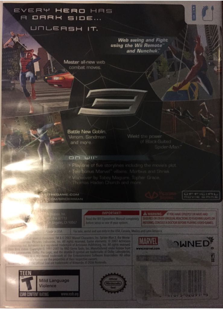 Spider-Man 3 - Nintendo Wii (1) video game collectible [Barcode 047875820913] - Main Image 2