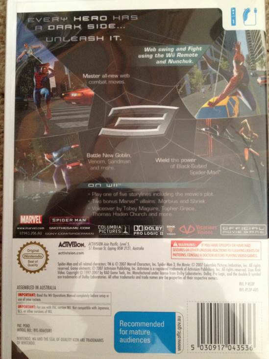 Spider-Man 3 - Nintendo Wii video game collectible [Barcode 5030917043536] - Main Image 2