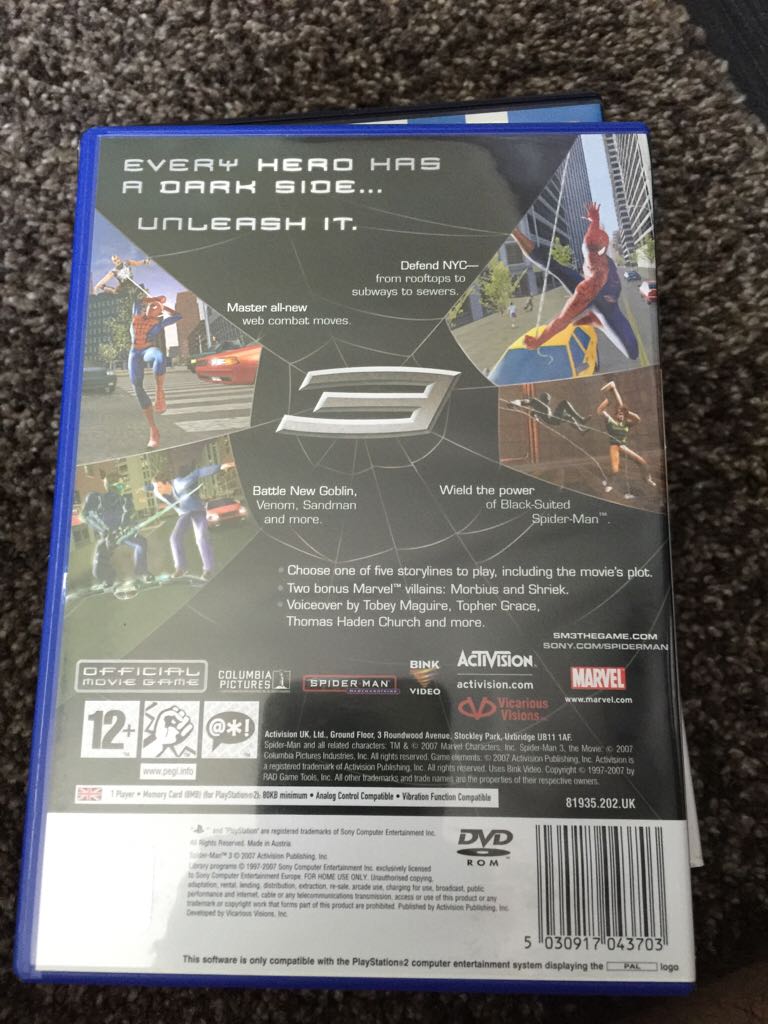 Spider-Man 3 - Sony PlayStation 2 (PS2) (Activision - 1) video game collectible [Barcode 5030917043703] - Main Image 2