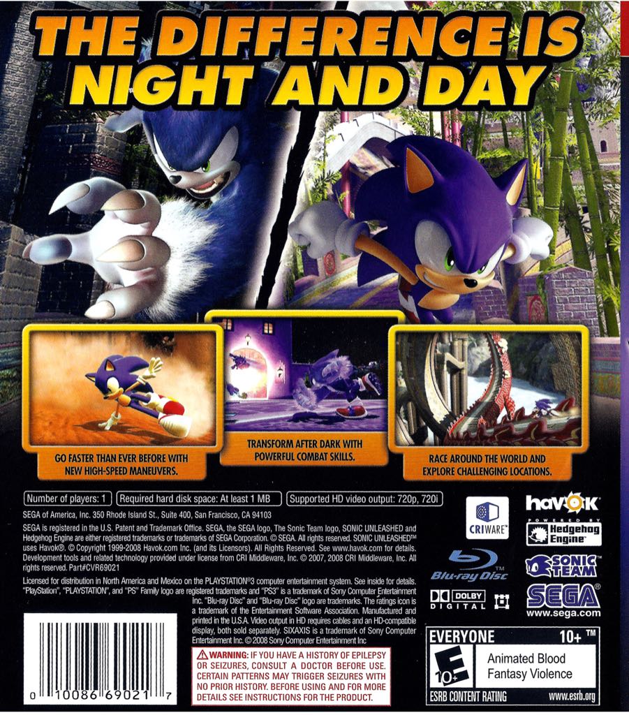 Sonic Unleashed - Sony PlayStation 3 (PS3) (Sega - 1) video game collectible [Barcode 010086690217] - Main Image 2