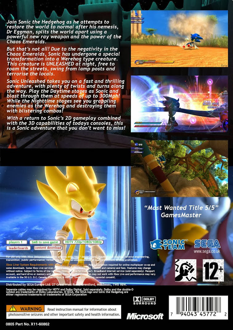 Sonic Unleashed - Microsoft Xbox 360 (Sega - 1) video game collectible [Barcode 2015717003846] - Main Image 2