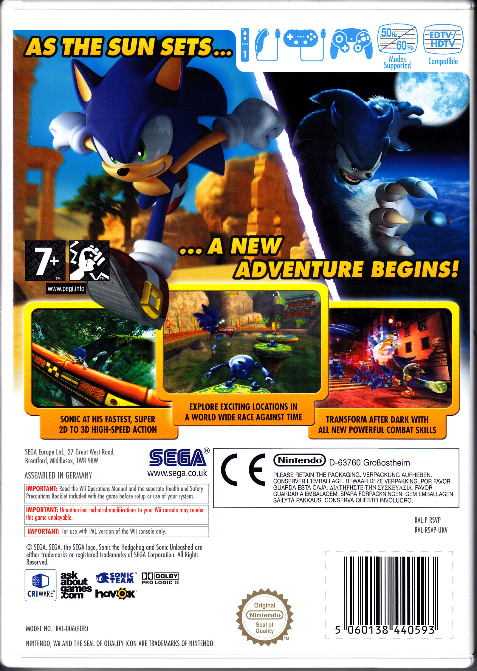 Sonic Unleashed - Nintendo Wii (Sega - 1) video game collectible [Barcode 5060138440593] - Main Image 2
