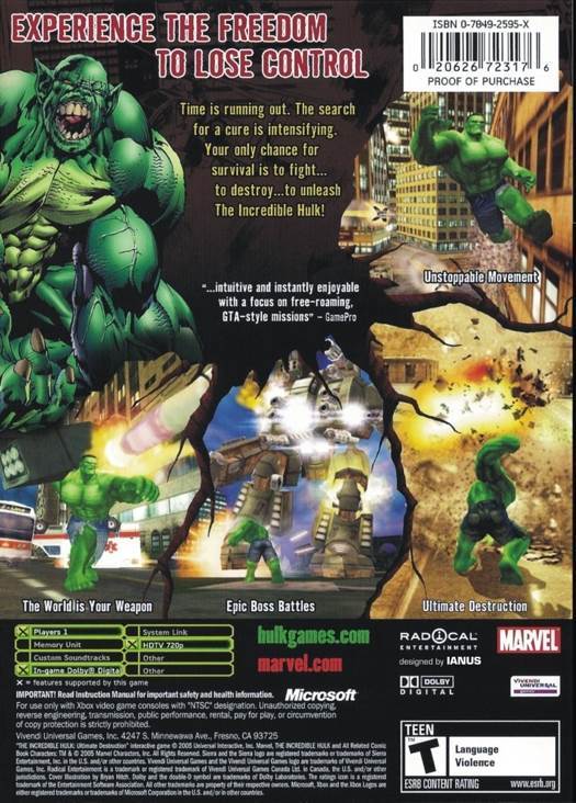 The Incredible Hulk - Sony PlayStation 2 (PS2) (Sega - 1) video game collectible [Barcode 010086631173] - Main Image 2
