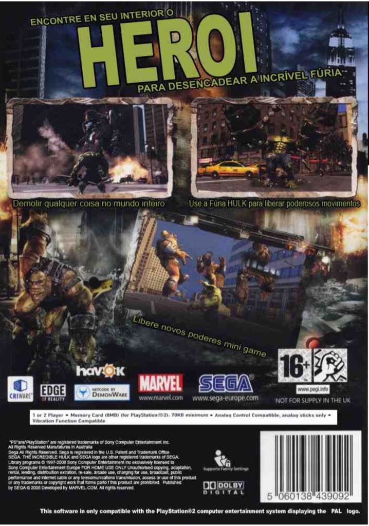 The Incredible Hulk - Sony PlayStation 2 (PS2) (Sega - 1) video game collectible [Barcode 5060138437760] - Main Image 2