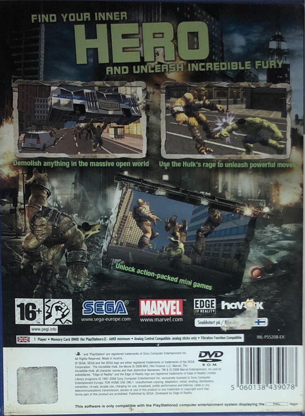 The Incredible Hulk - Sony PlayStation 2 (PS2) (Sega - 1) video game collectible [Barcode 5060138439078] - Main Image 2