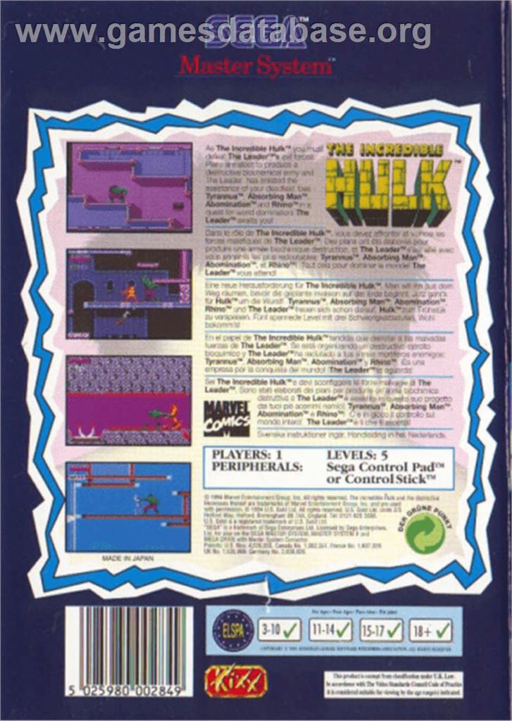 The Incredible Hulk - Sega Master System (1) video game collectible - Main Image 2
