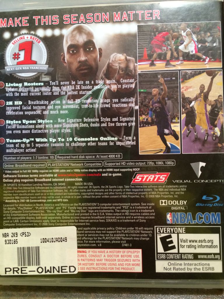 NBA 2K9 - Sony PlayStation 3 (PS3) (2K - 1-7) video game collectible [Barcode 710425374814] - Main Image 2