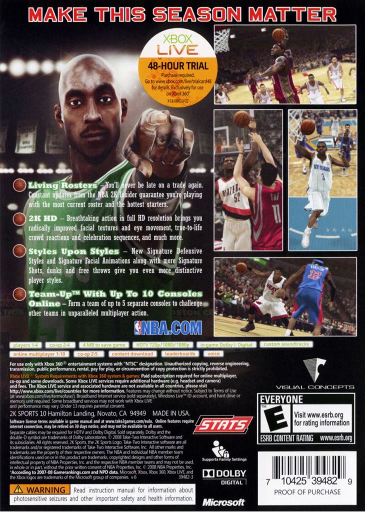 NBA 2K9 - Microsoft Xbox 360 (2K Sports - 1-4) video game collectible [Barcode 710425394829] - Main Image 2