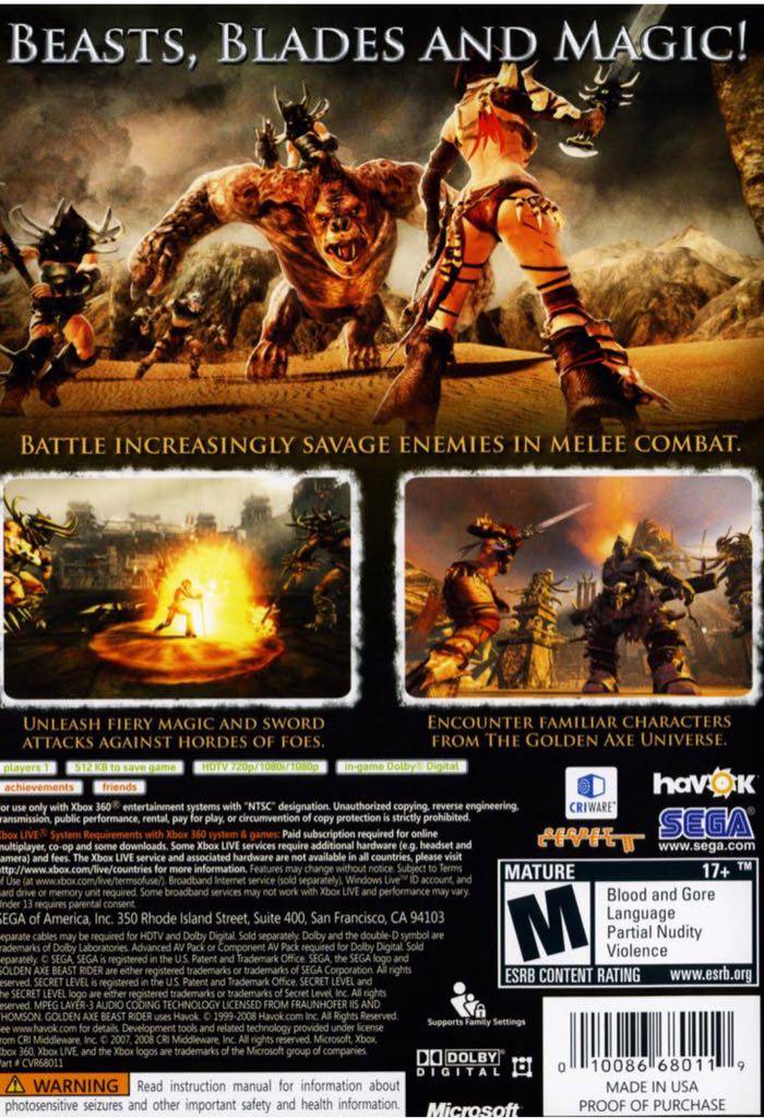 Golden Axe: Beast Rider - Microsoft Xbox 360 video game collectible [Barcode 4974365881221] - Main Image 2