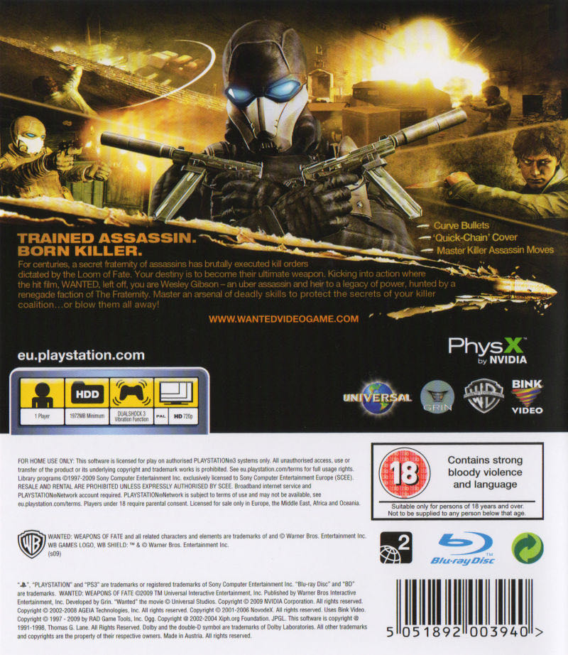 Wanted: Weapons Of Fate - Sony PlayStation 3 (PS3) (Warner Brothers Entertainment - 1) video game collectible [Barcode 5051892003940] - Main Image 2