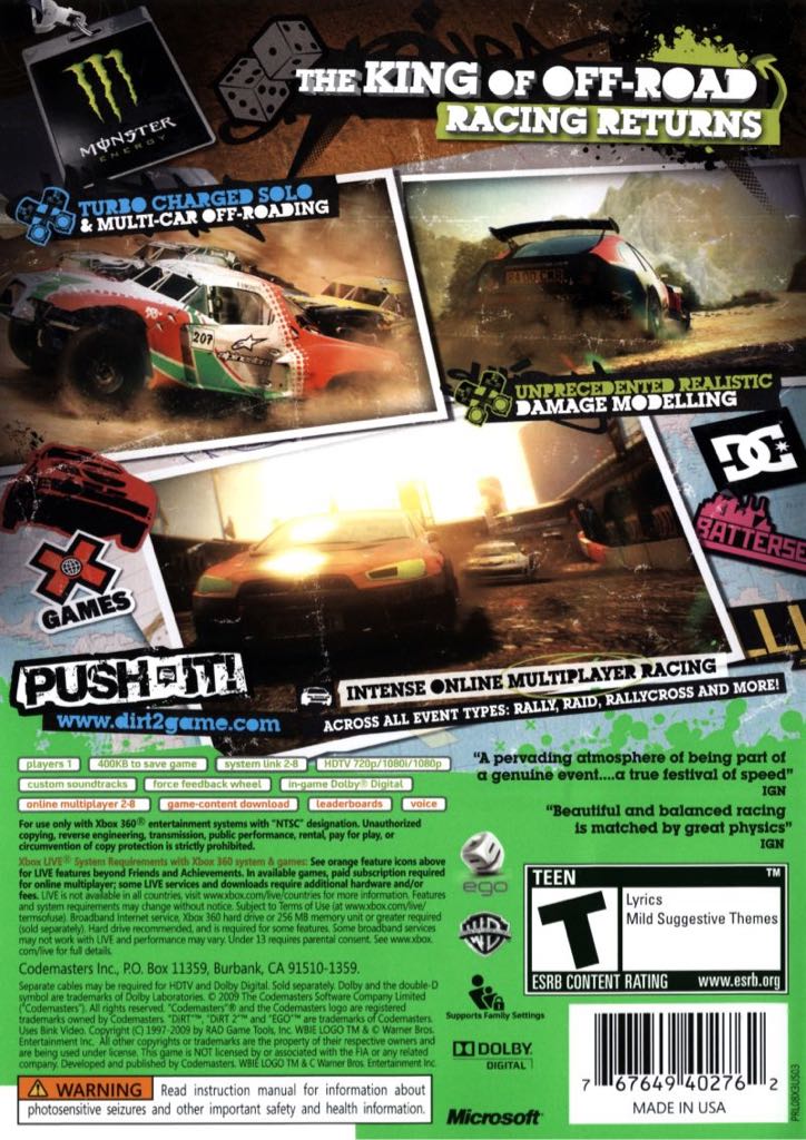 Dirt 2 - Microsoft Xbox 360 (Codemasters - 1-8) video game collectible [Barcode 5024866341935] - Main Image 2