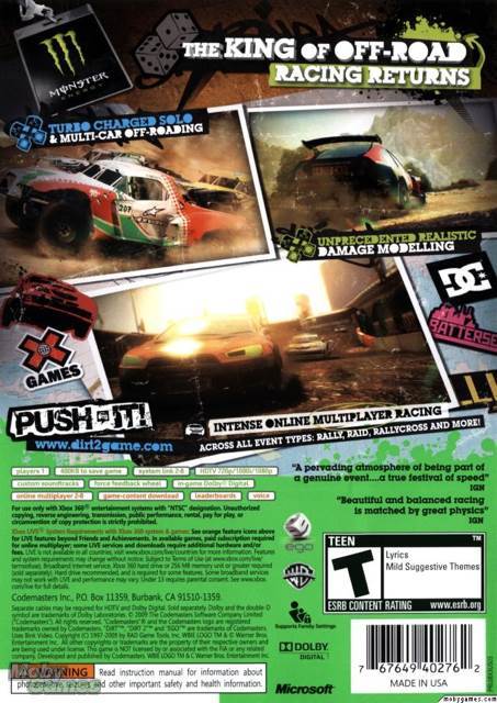 Dirt 2 - Microsoft Xbox 360 (Codemasters - 1) video game collectible [Barcode 767649402779] - Main Image 2