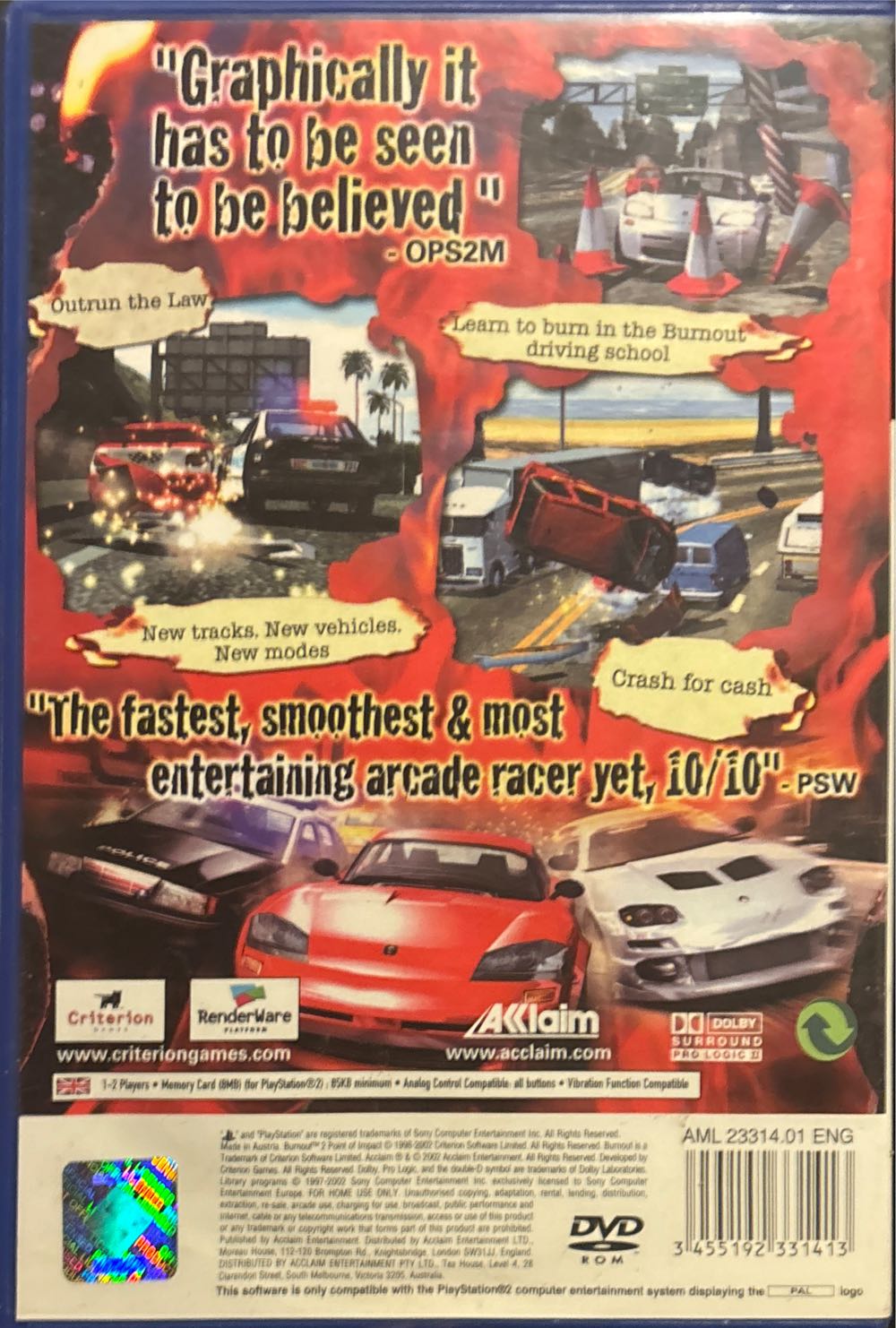 Burnout 2: Point Of Impact - Sony PlayStation 2 (PS2) (Akklaim - 2) video game collectible [Barcode 3455192331413] - Main Image 2