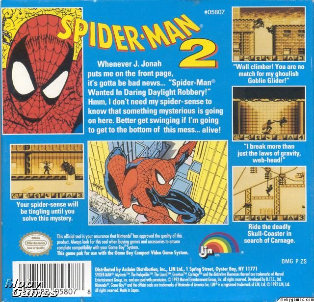 SPIDER-MAN 2 - Nintendo Game Boy (LJN ltd.) video game collectible - Main Image 2