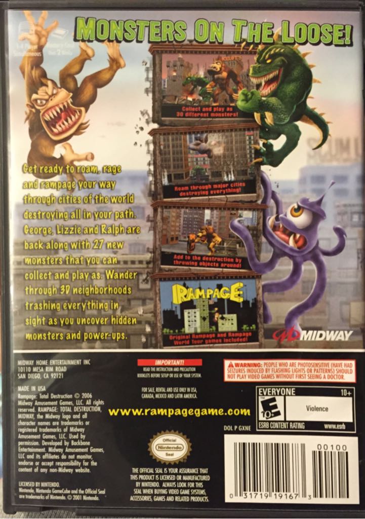 Rampage: Total Destruction - Nintendo GameCube (Midway - 1-4) video game collectible [Barcode 031719191673] - Main Image 2