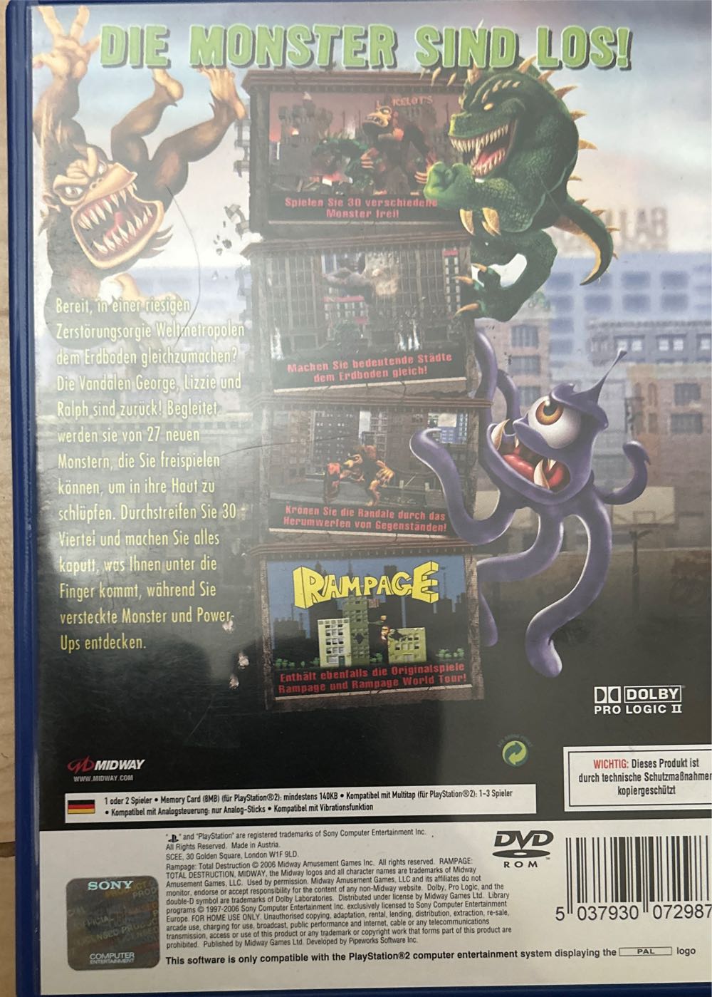 Rampage : Total Destruction - Sony PlayStation 2 (PS2) (Midway - 1-3) video game collectible [Barcode 5037930072987] - Main Image 2