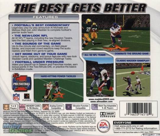 (2002) Madden NFL 2003 - Sony PlayStation (Ea Sports - 1-2) video game collectible [Barcode 014633145182] - Main Image 2