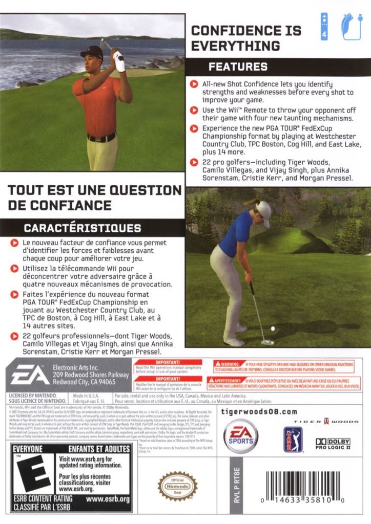 Tiger Woods PGA Tour 08 - Nintendo Wii (Ea Sports - 1-4) video game collectible [Barcode 014633155303] - Main Image 2