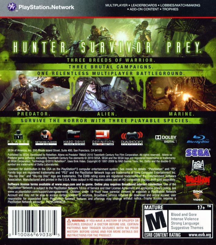 Aliens Vs Predator - Sony PlayStation 3 (PS3) (1) video game collectible [Barcode 05055277002214] - Main Image 2