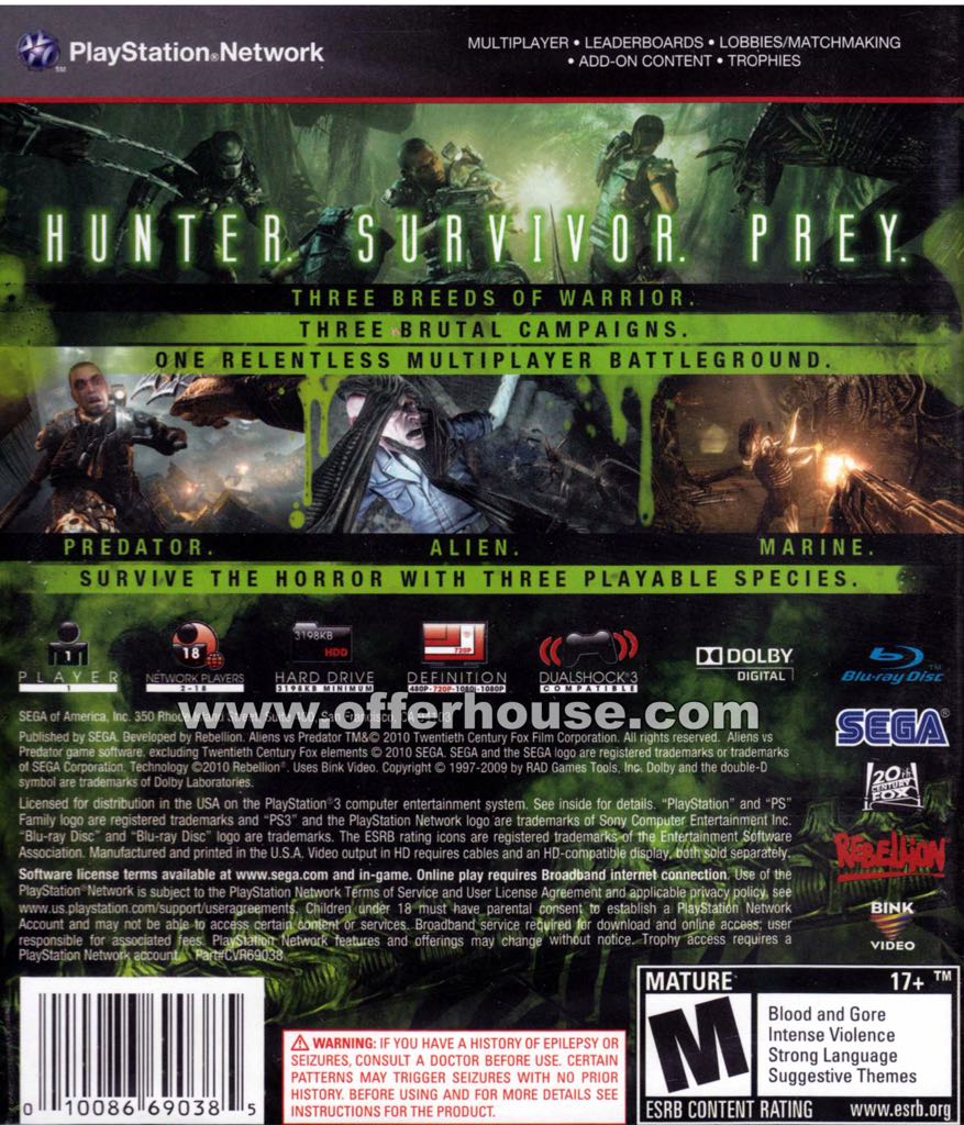 Aliens Vs Predator - Sony PlayStation 3 (PS3) video game collectible [Barcode 5055217008214] - Main Image 2