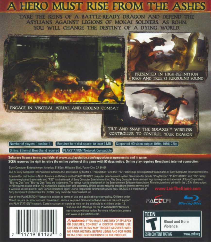 LAIR - Sony PlayStation 3 (PS3) (Sony Computer Entertainment America - 2) video game collectible [Barcode 0711719811220] - Main Image 2