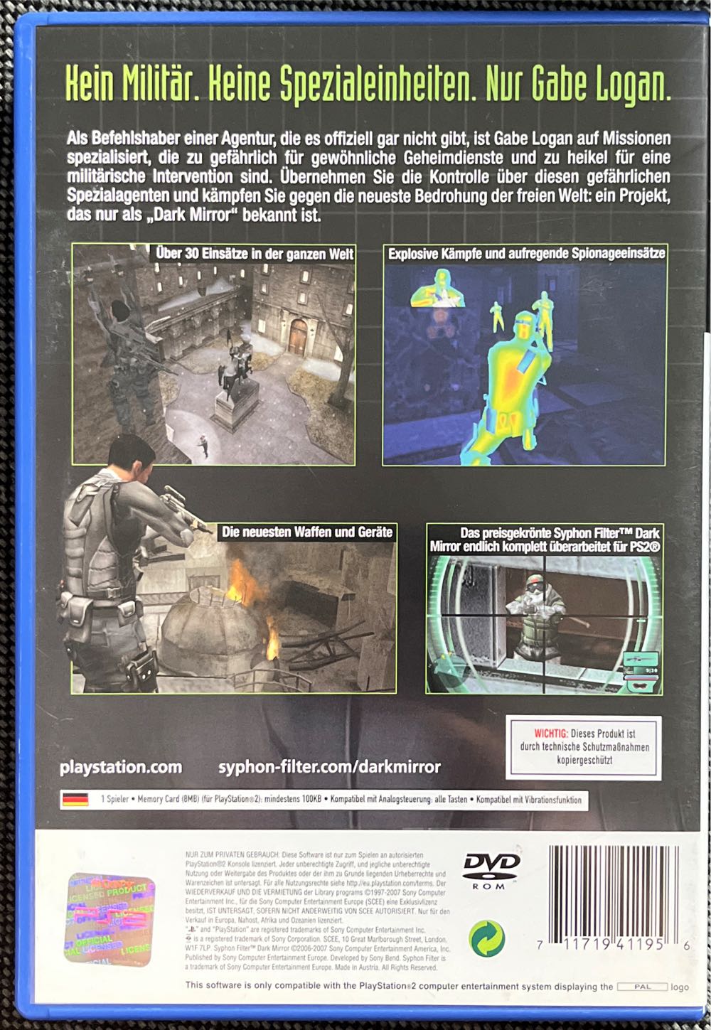 Syphon Filter Dark Mirror - Sony PlayStation 2 (PS2) video game collectible [Barcode 711719411956] - Main Image 2