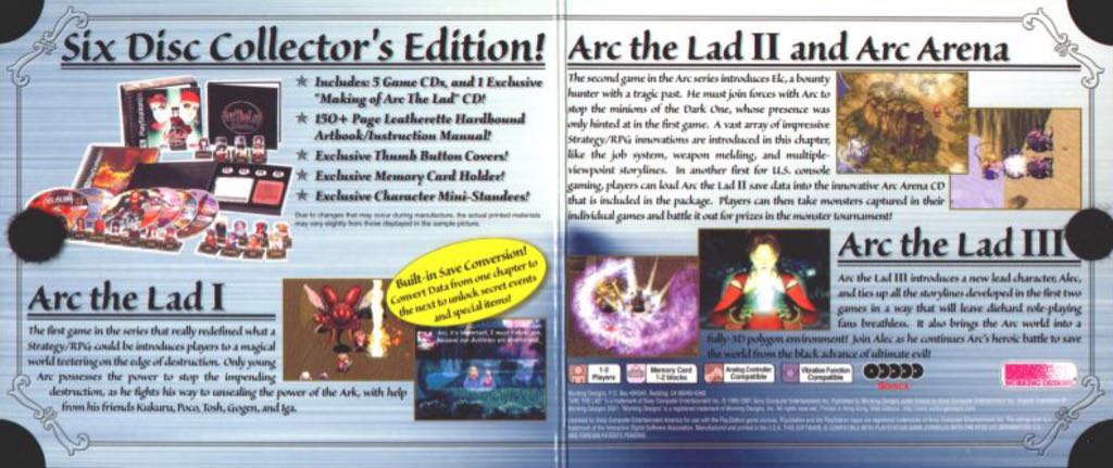 Arc the Lad Collection - Sony PlayStation (Working Designs - 1) video game collectible [Barcode 0735366012243] - Main Image 2
