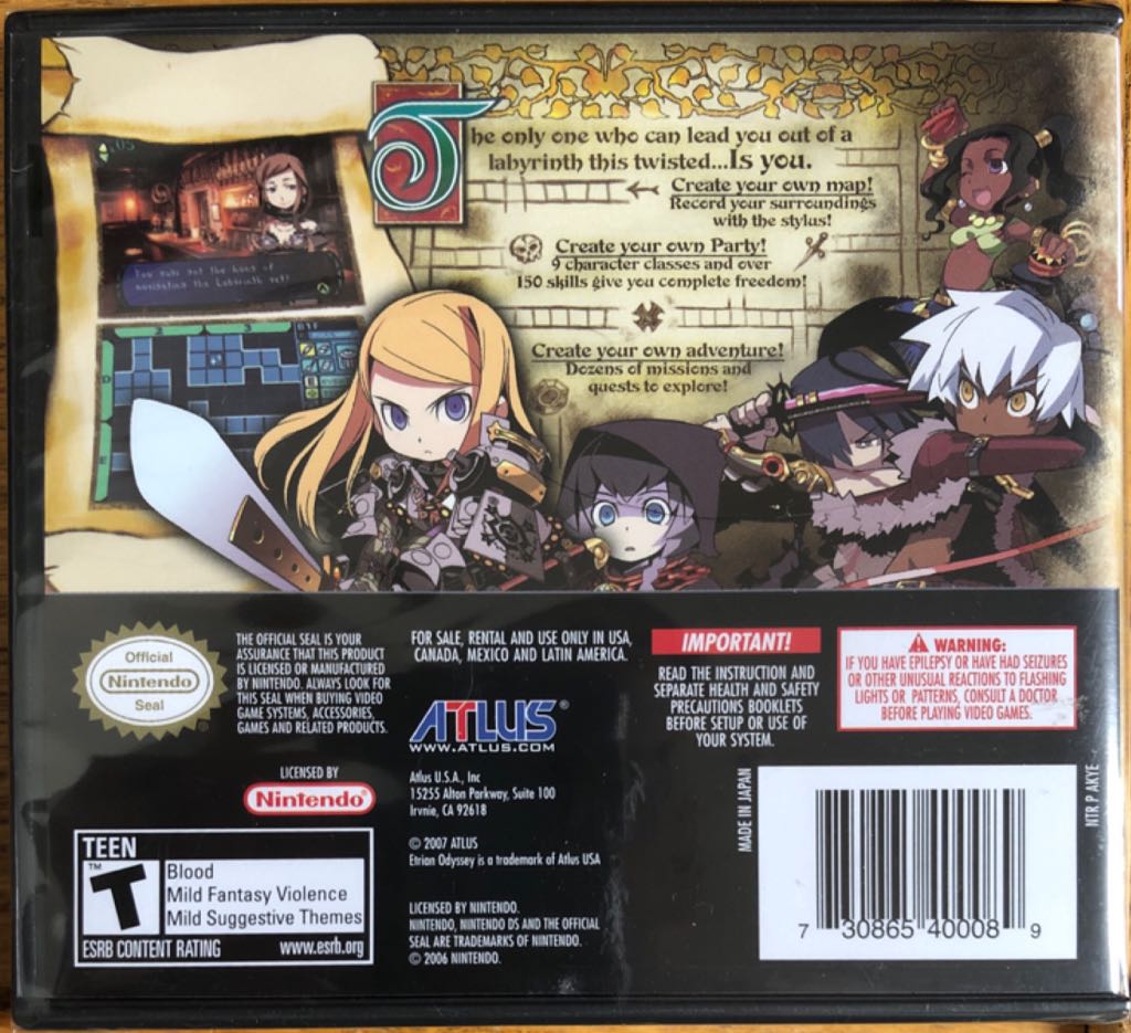 Etrian Odyssey - Nintendo DS (Atlus - 1) video game collectible [Barcode 730865400089] - Main Image 2