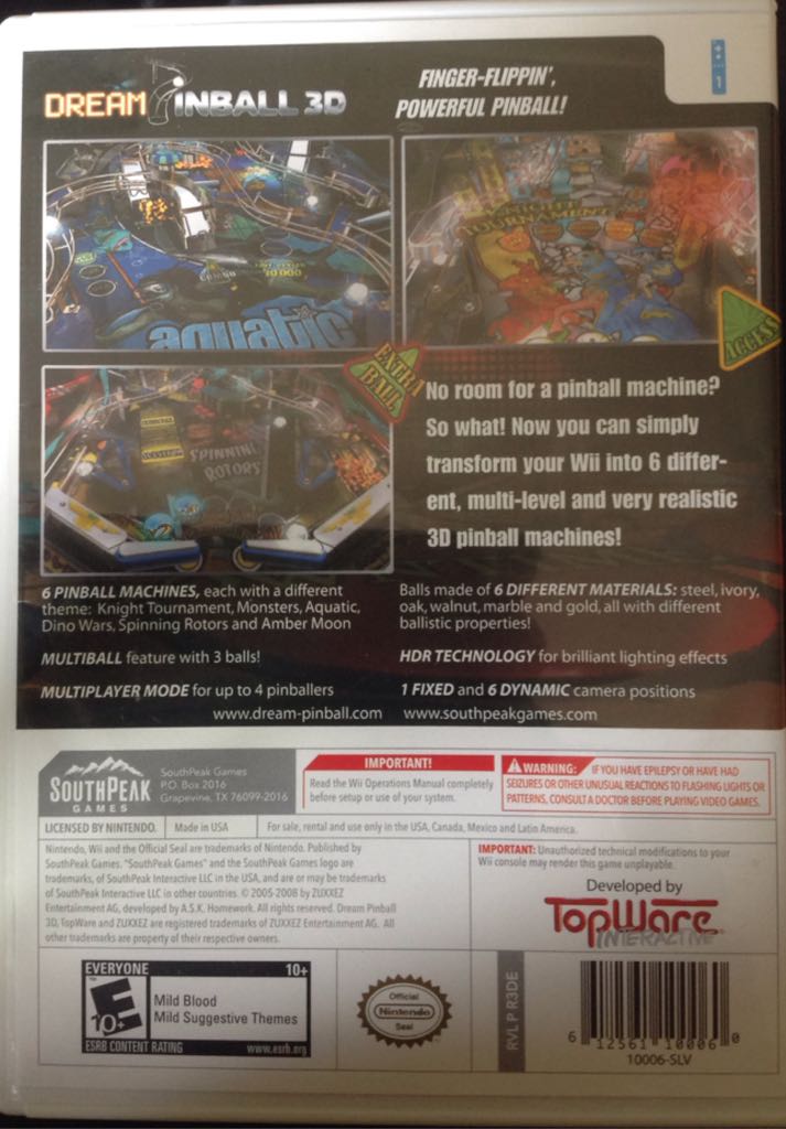 Dream Pinball 3D - Nintendo Wii (SouthPeak Games - 1 - 4) video game collectible [Barcode 5060112741111] - Main Image 2