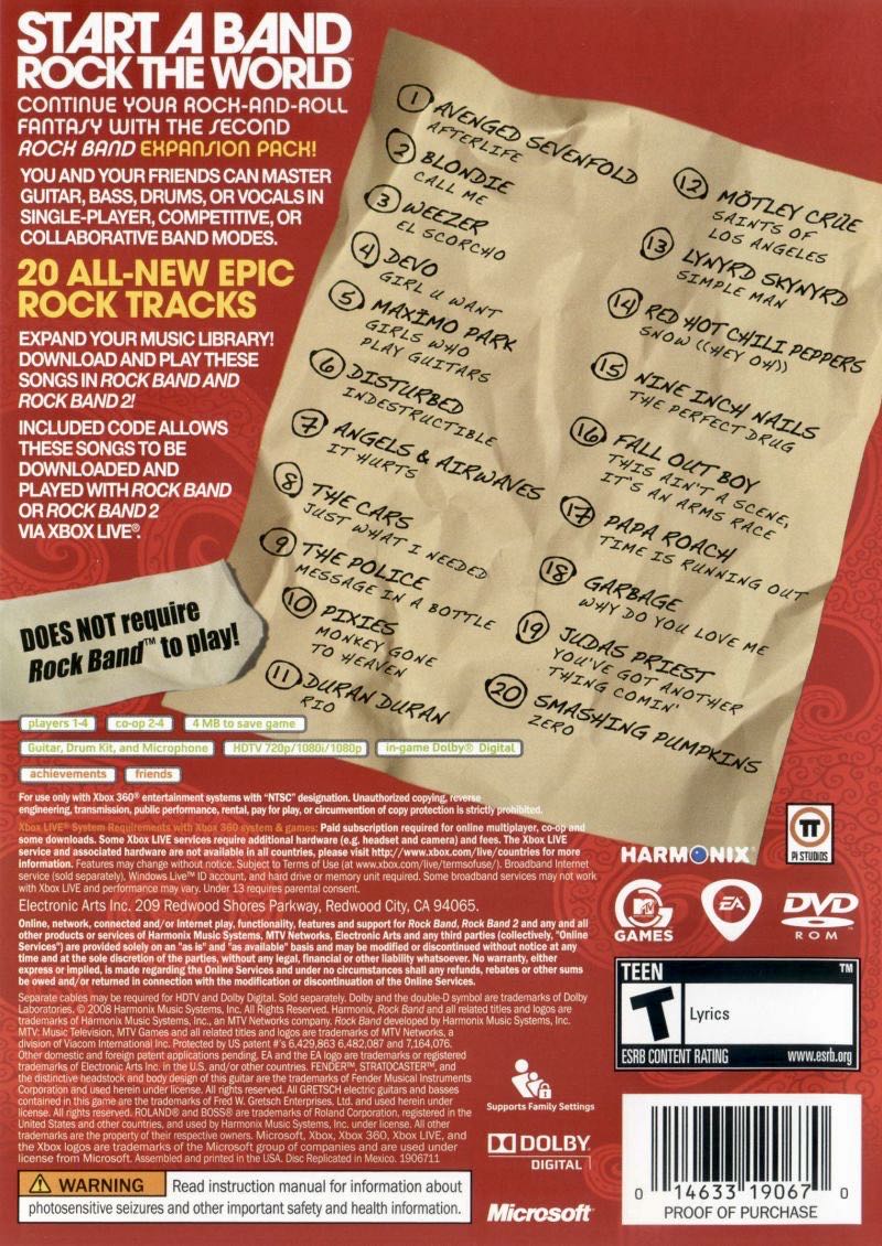 Rock Band: Track Pack Volume 2 - Microsoft Xbox 360 (MTV Games / Electronic Arts - 4) video game collectible - Main Image 2