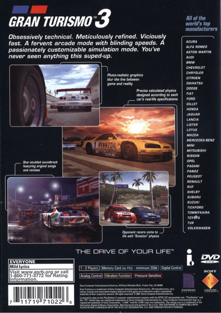 Gran Turismo 3 A-Spec - Sony PlayStation 2 (PS2) (Polyphony - 1-2) video game collectible - Main Image 2