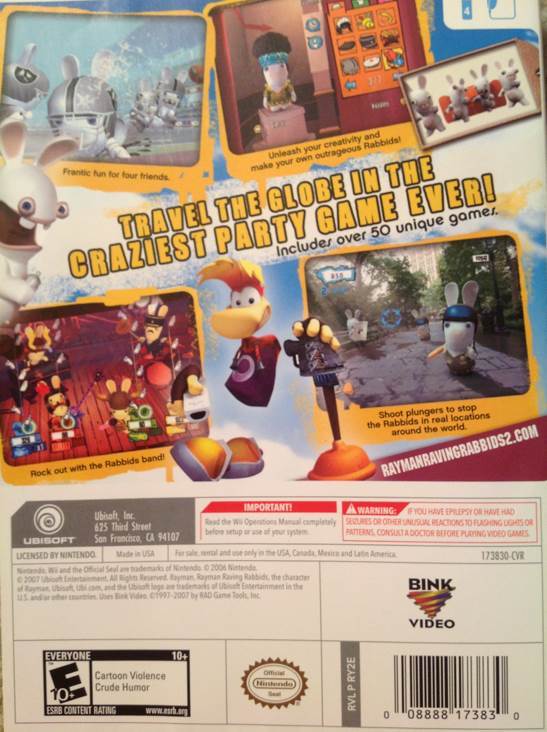 Rayman Raving Rabbids 2 - Nintendo Wii (Ubisoft - 1-4) video game collectible [Barcode 008888173830] - Main Image 2