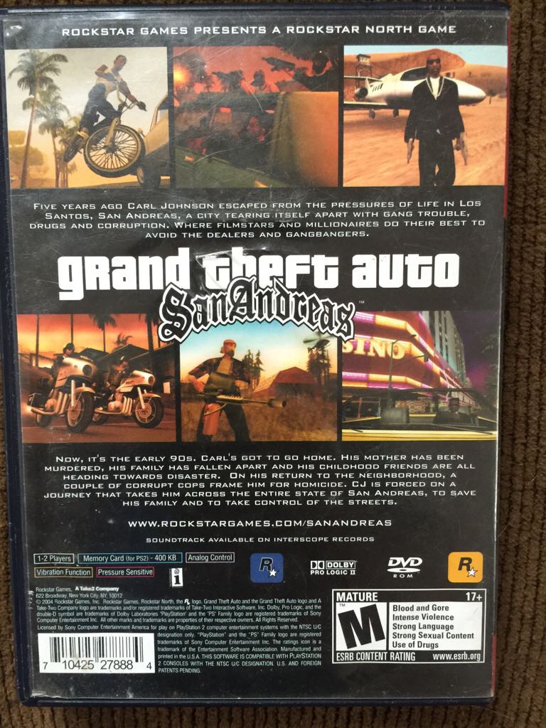 Grand Theft Auto SanAndreas - Sony PlayStation 2 (PS2) (Rockstar Games - 2) video game collectible [Barcode 7780317878884] - Main Image 2