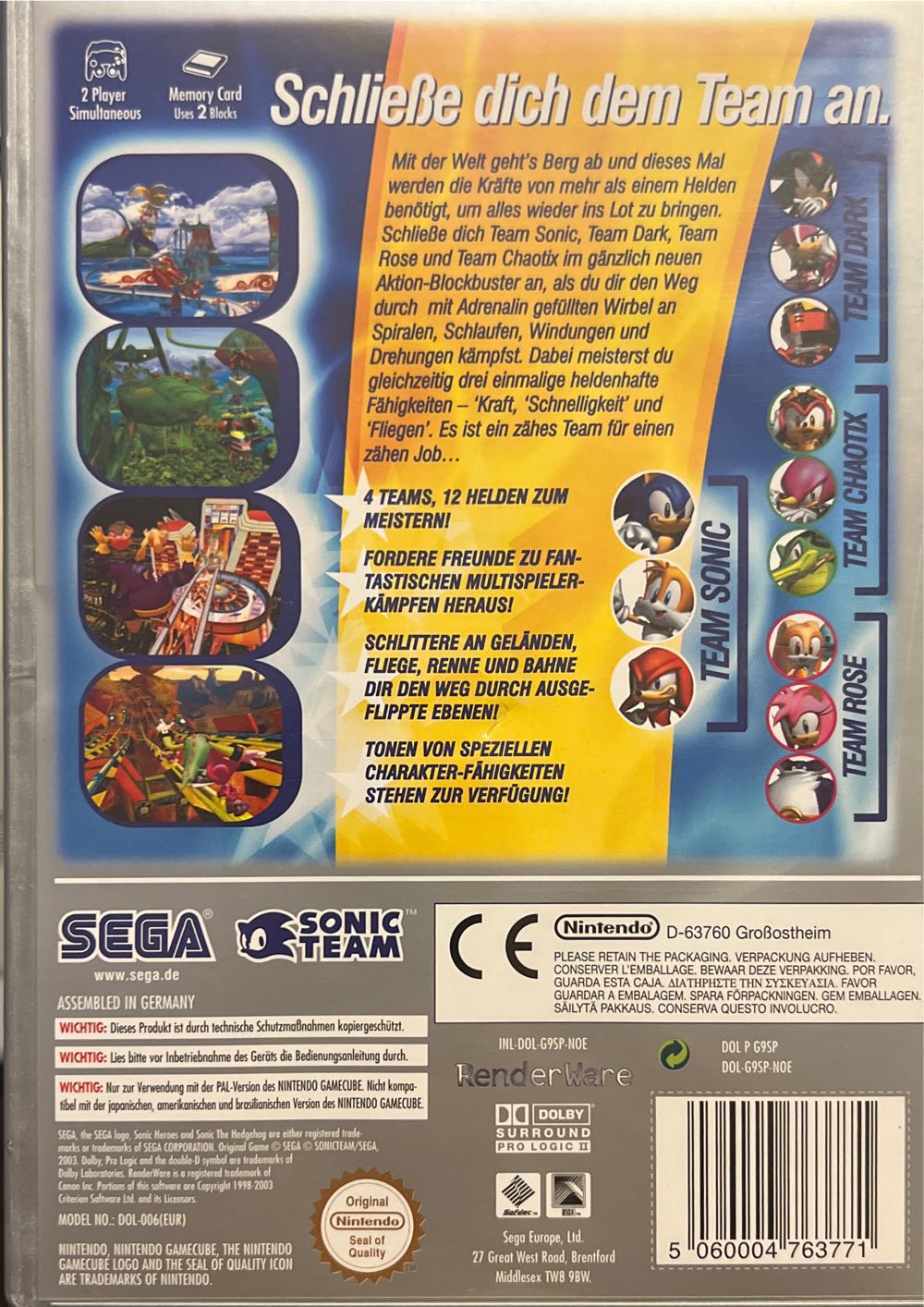 Sonic Heroes - Nintendo GameCube video game collectible [Barcode 5060004763771] - Main Image 2