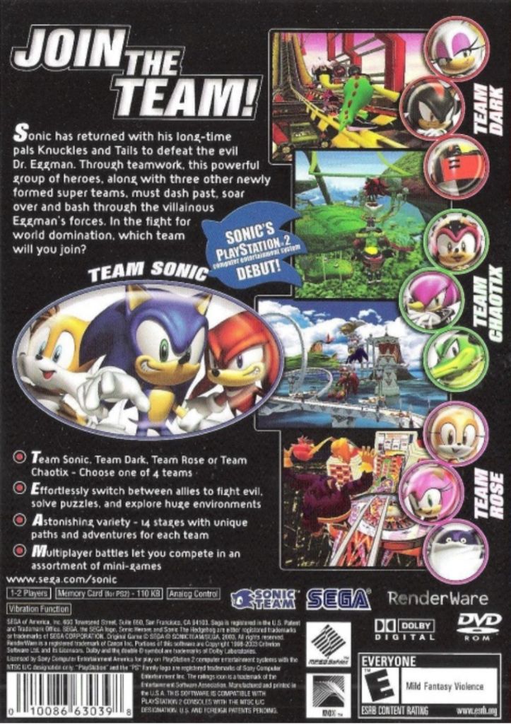 Sonic Heroes - Sony PlayStation 2 (PS2) (Sega - 1-2) video game collectible [Barcode 938766938766] - Main Image 2